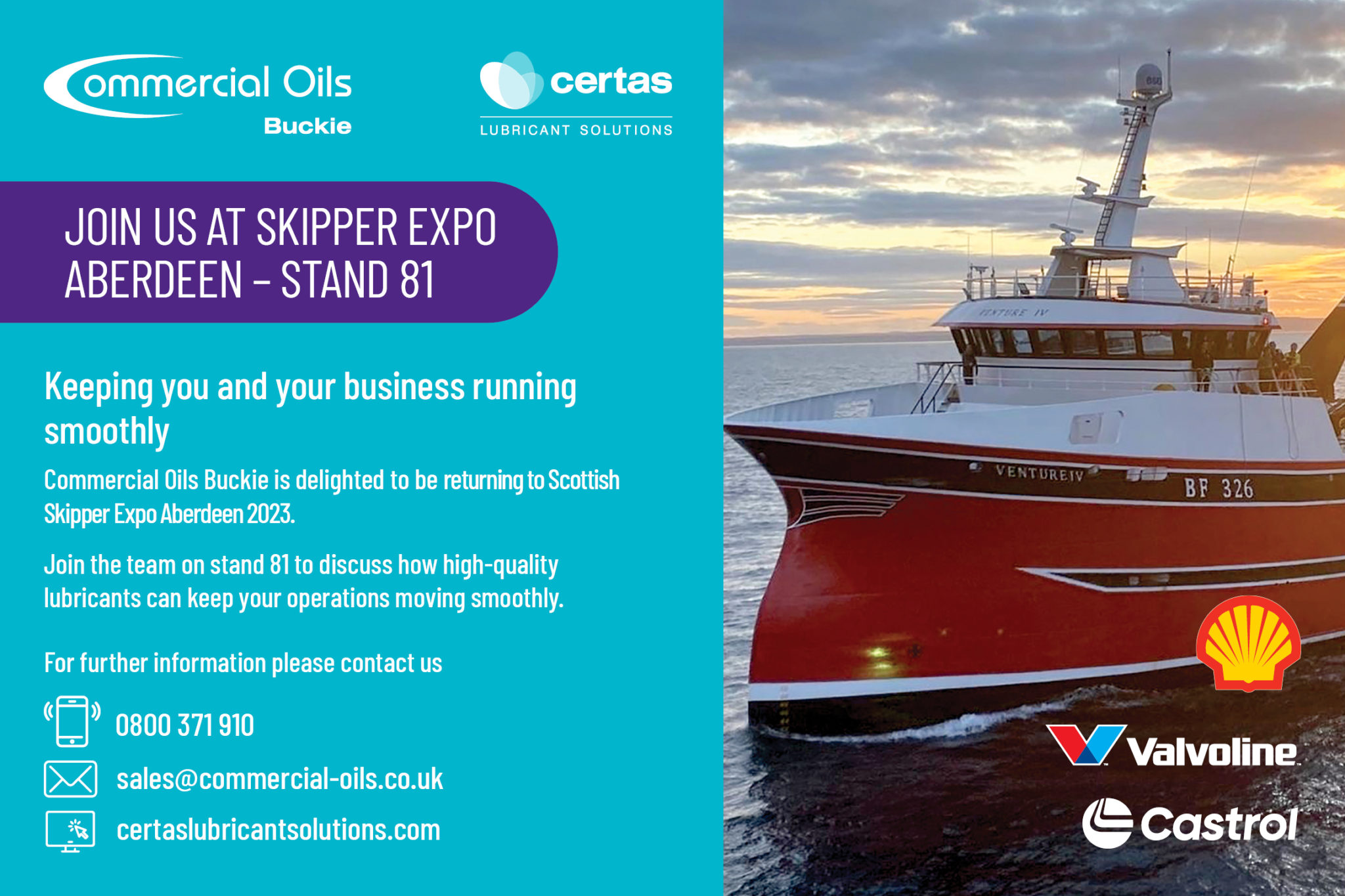 <strong>Keeping the marine industry moving – Commercial Oils returns to Skipper Expo Aberdeen</strong>